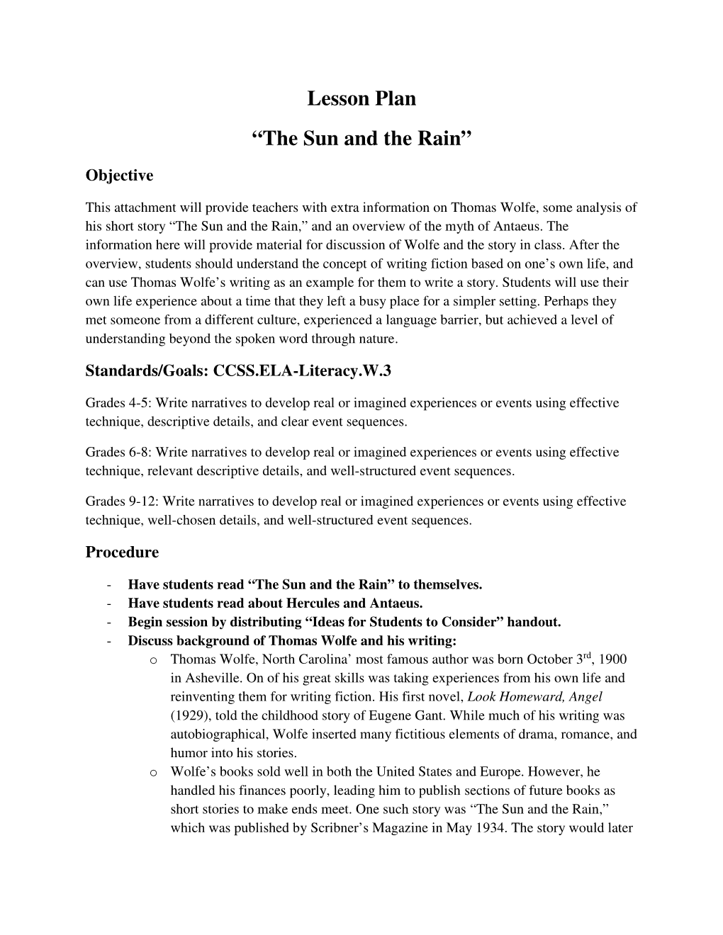 Lesson Plan “The Sun and the Rain”