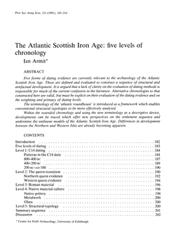 The Atlantic Scottish Iron Age: Five Levels of Chronology Lan Armit*