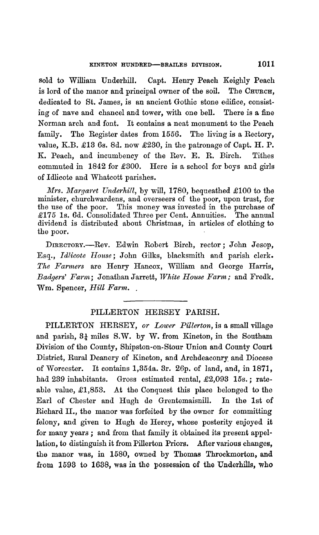 Sold to William Underhill. Capt. Henry Peach Keighly Peach Is Lord of the Manor and Principal Owner of the Soil