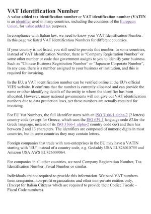 VAT Identification Number