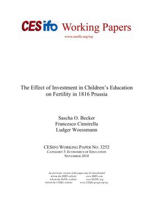 The Effect of Investment in Children's Education on Fertility in 1816 Prussia