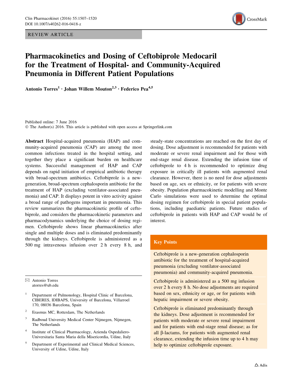 Pharmacokinetics and Dosing of Ceftobiprole Medocaril for the Treatment of Hospital- and Community-Acquired Pneumonia in Different Patient Populations