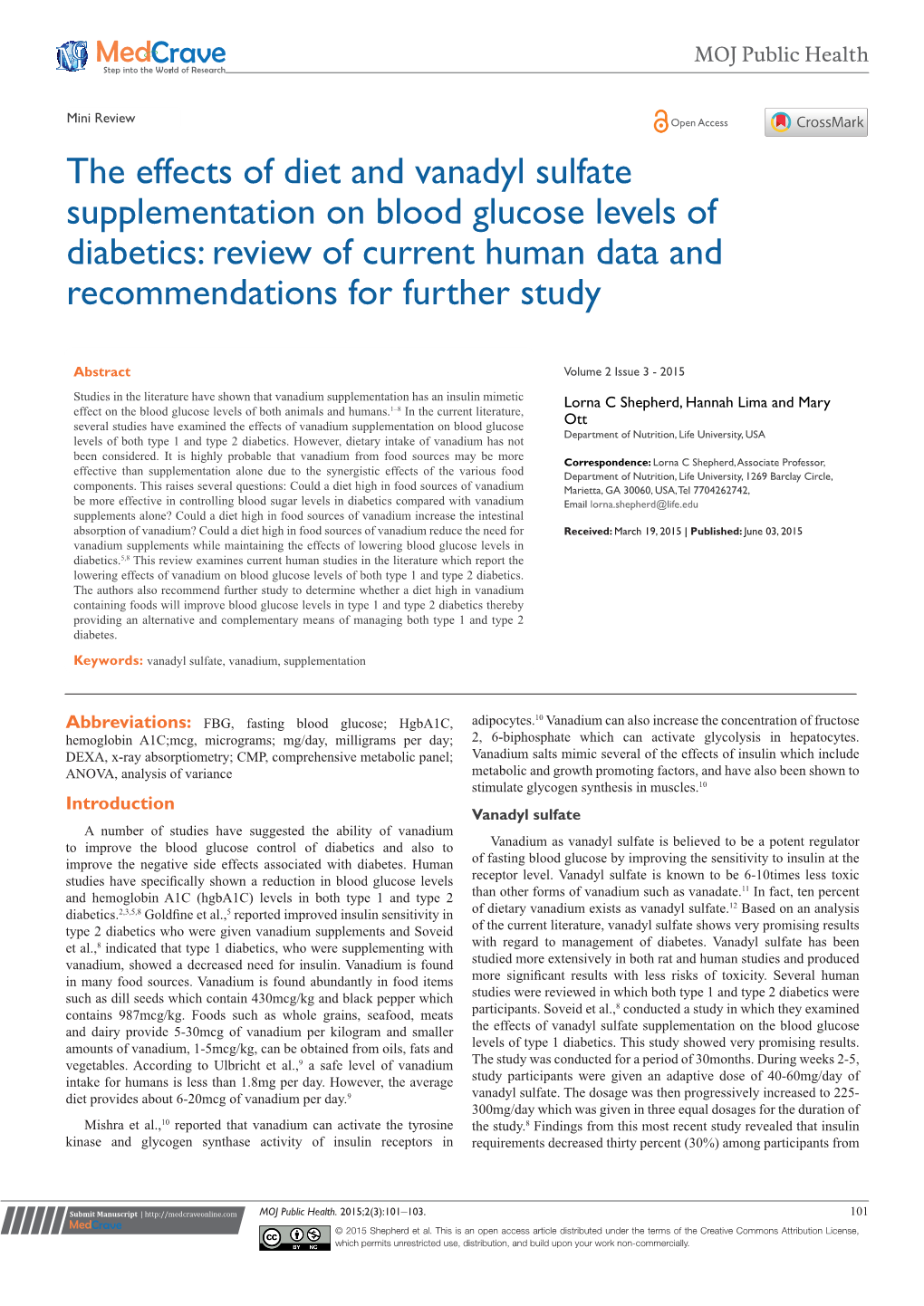 The Effects of Diet and Vanadyl Sulfate Supplementation on Blood Glucose Levels of Diabetics: Review of Current Human Data and Recommendations for Further Study