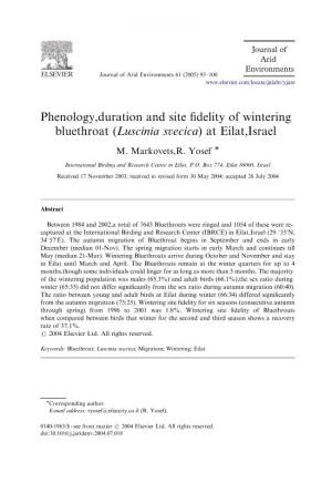 Phenology, Duration and Site Fidelity of Wintering Bluethroat (Luscinia Svecica) at Eilat, Israel