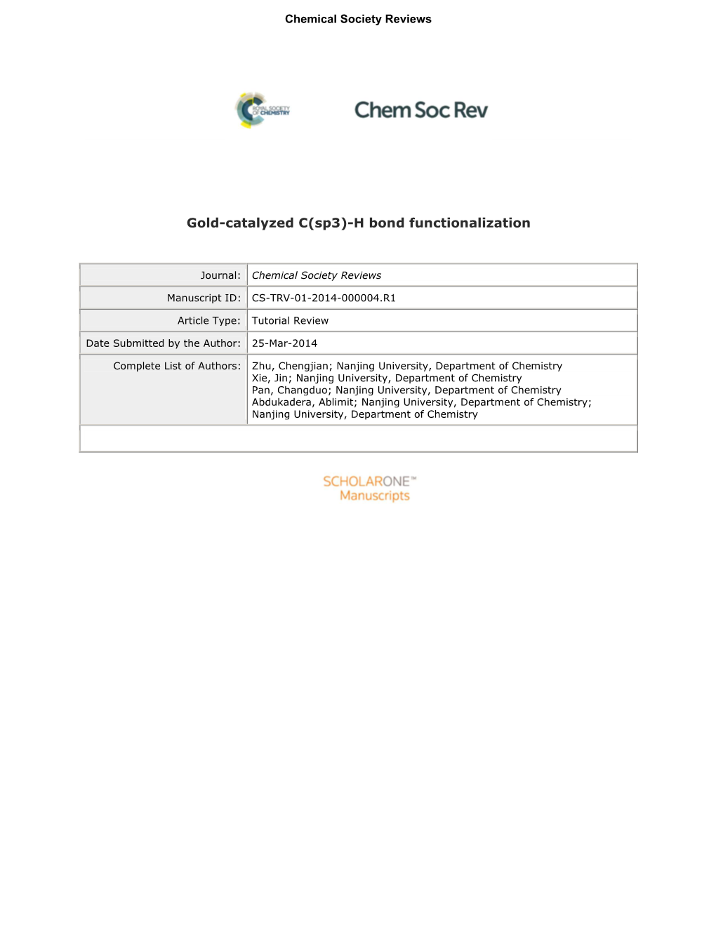 Gold-Catalyzed C(Sp3)-H Bond Functionalization