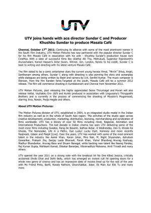 UTV Joins Hands with Ace Director Sundar C and Producer Khushbu Sundar to Produce Masala Café