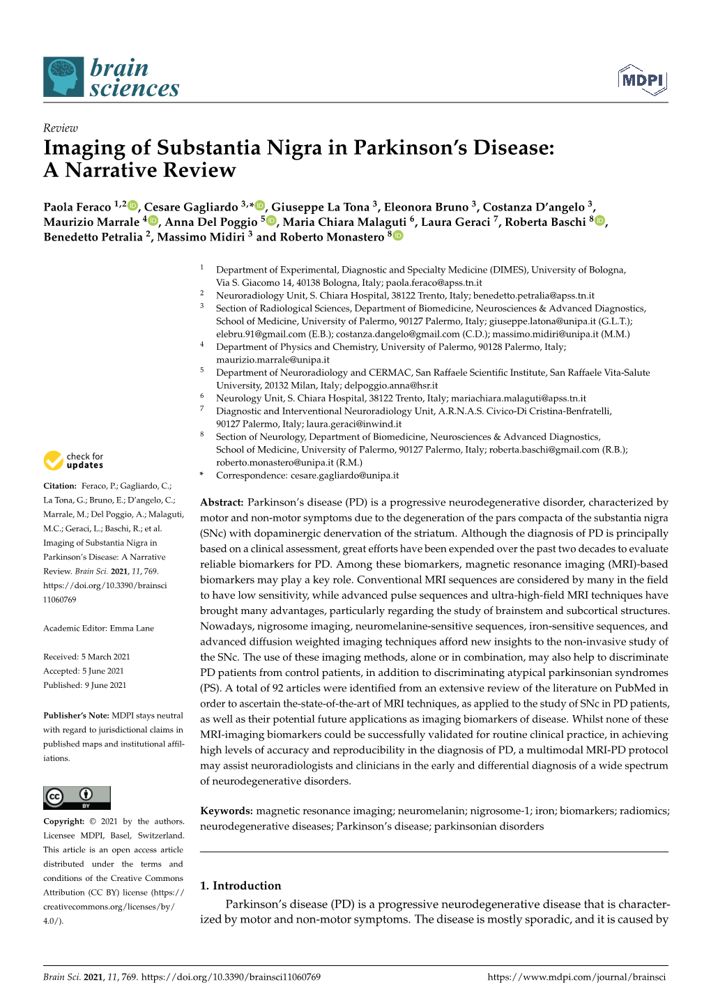 Imaging of Substantia Nigra in Parkinson's Disease