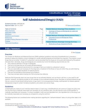 Self-Administered Drug(S) (SAD) – Medicare Advantage Policy Guideline