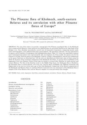 The Pliocene Flora of Kholmech, South-Eastern Belarus and Its Correlation with Other Pliocene Floras of Europe*