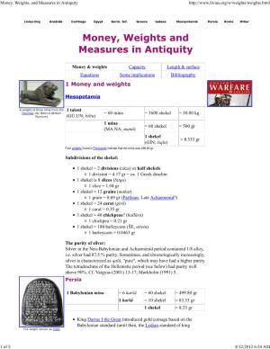 Money, Weights, and Measures in Antiquity