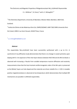 The Electronic and Magnetic Properties of Magnetoresistant Nd1-Xsrxmnaso Oxyarsenides