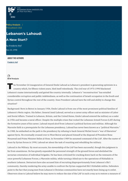 Lebanon's Lahoud: a New Start? | the Washington Institute