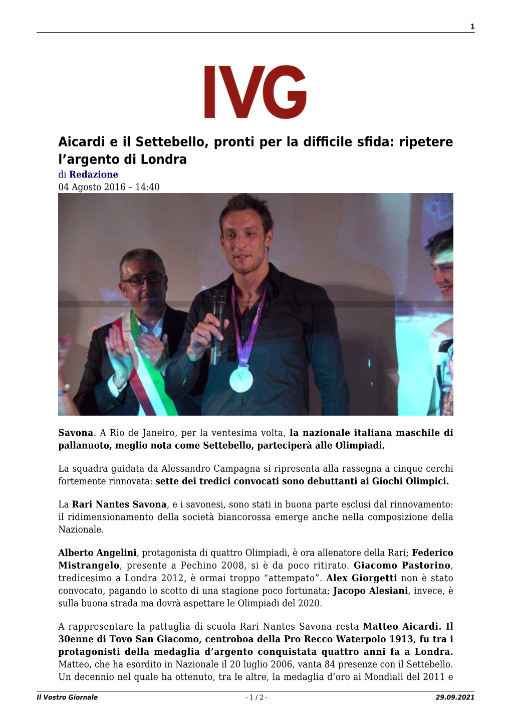 Il Vostro Giornale - 1 / 2 - 29.09.2021 2