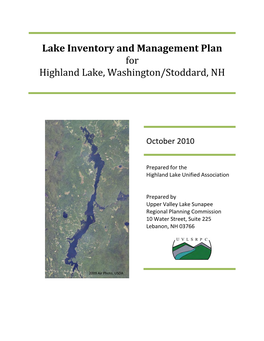 Lake Inventory and Management Plan for Highland Lake, Washington/Stoddard, NH