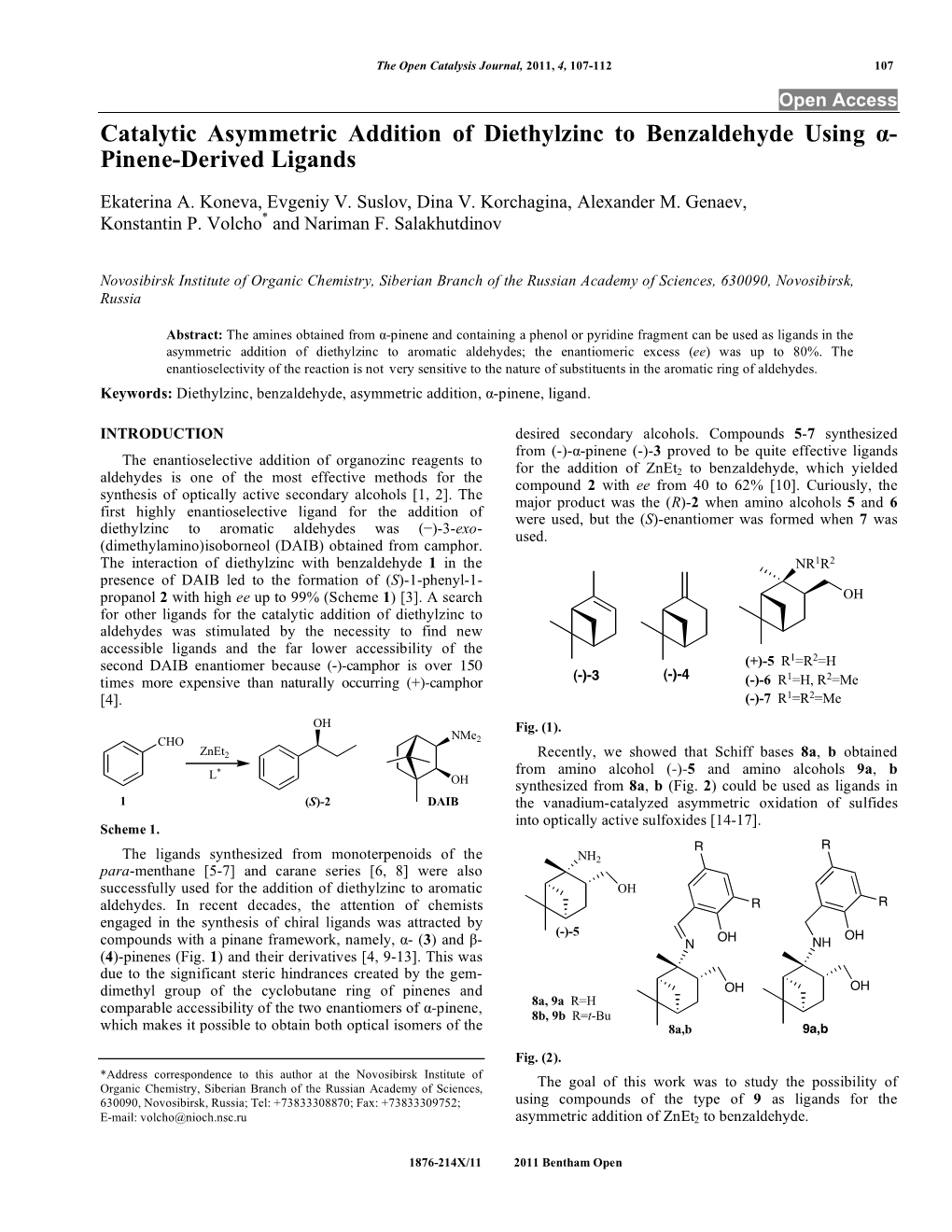 Catalytic Asymmetric Addition of Diethylzinc to Benzaldehyde Using Α