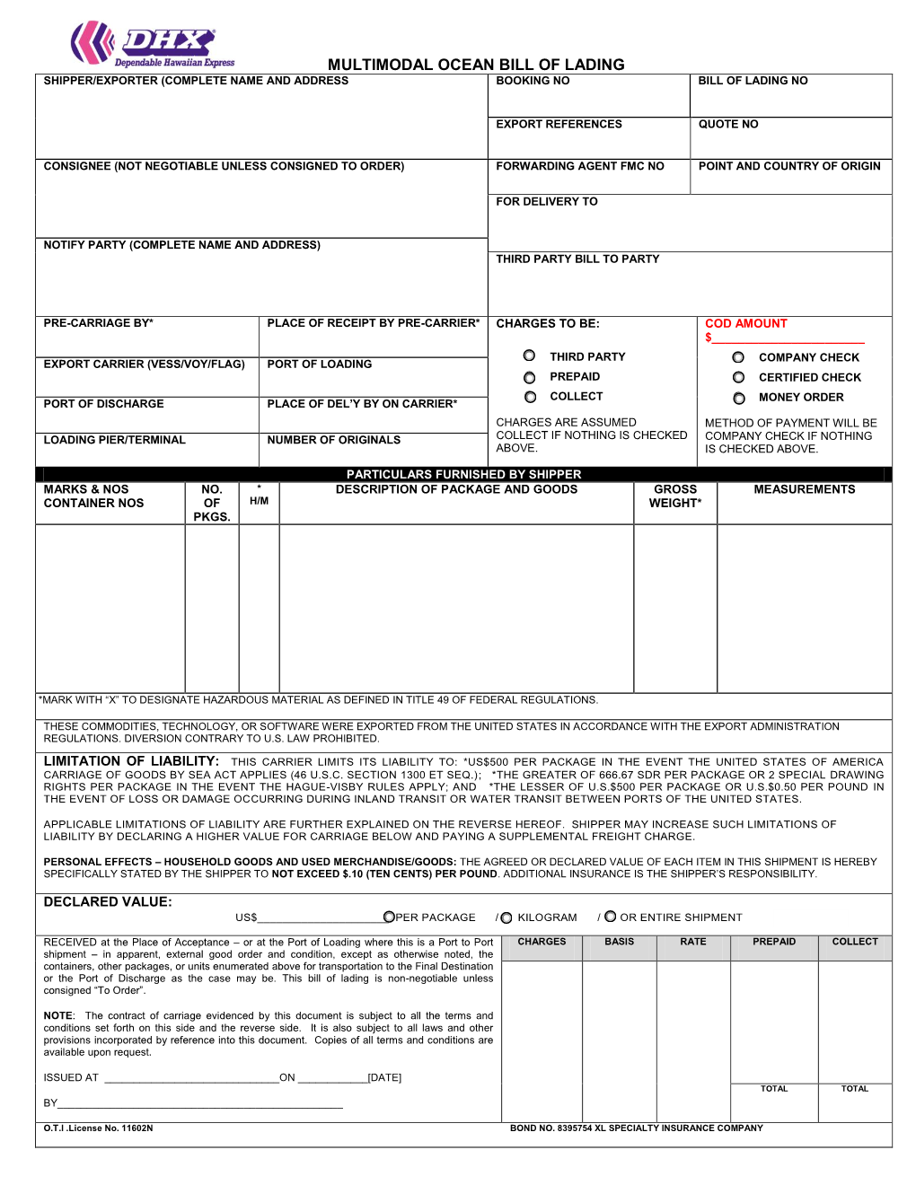 Ocean Bill of Lading Shipper/Exporter (Complete Name and Address ...