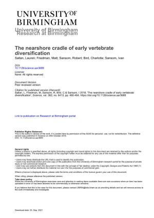 The Nearshore Cradle of Early Vertebrate Diversification Sallan, Lauren; Friedman, Matt; Sansom, Robert; Bird, Charlotte; Sansom, Ivan