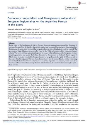 Democratic Imperialism and Risorgimento Colonialism: European Legionnaires on the Argentine Pampa in the 1850S
