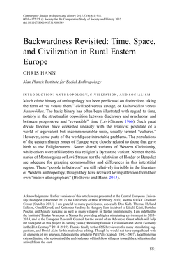Backwardness Revisited: Time, Space, and Civilization in Rural Eastern Europe