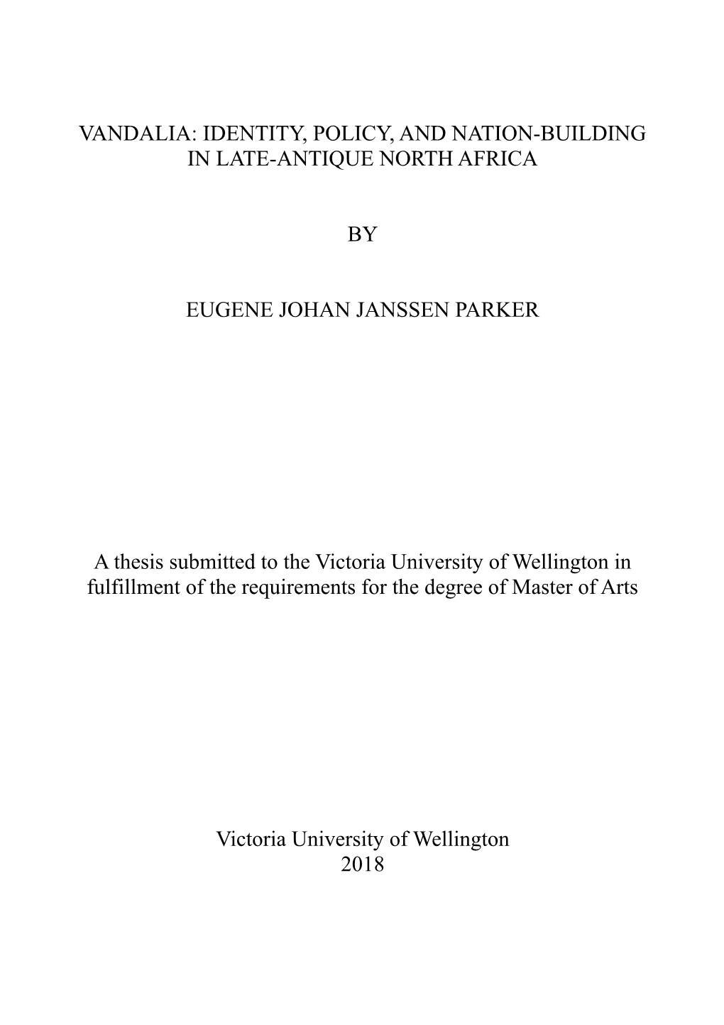 Vandalia: Identity, Policy, and Nation-Building in Late-Antique North Africa