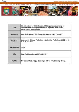 Title Identification by 16S Ribosomal RNA Gene Sequencing Of