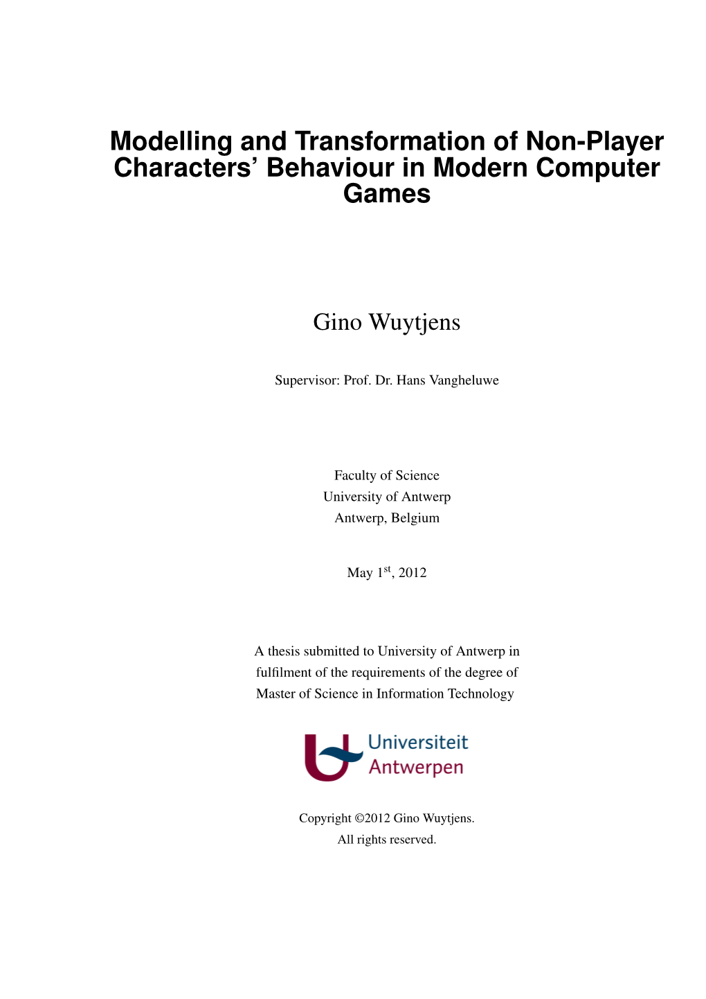 Modelling and Transformation of Non-Player Characters' Behaviour