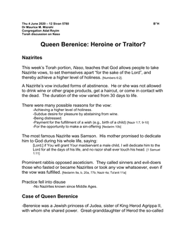 Queen Berenice: Heroine Or Traitor?