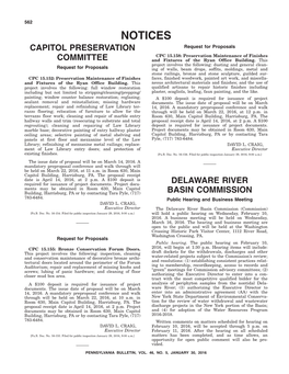 NOTICES CAPITOL PRESERVATION Request for Proposals CPC 15.158: Preservation Maintenance of Finishes COMMITTEE and Fixtures of the Ryan Office Building