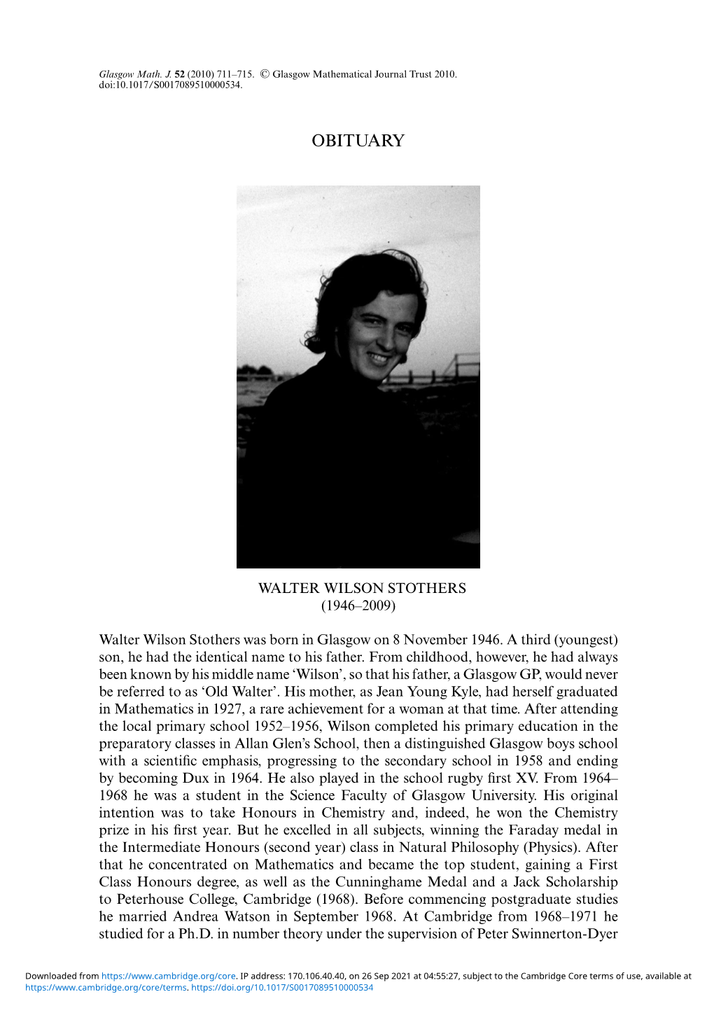 Walter Wilson Stothers (1946–2009)