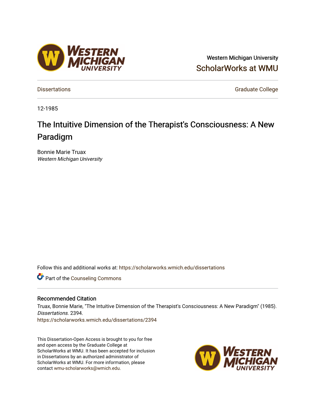 The Intuitive Dimension of the Therapist's Consciousness: a New Paradigm