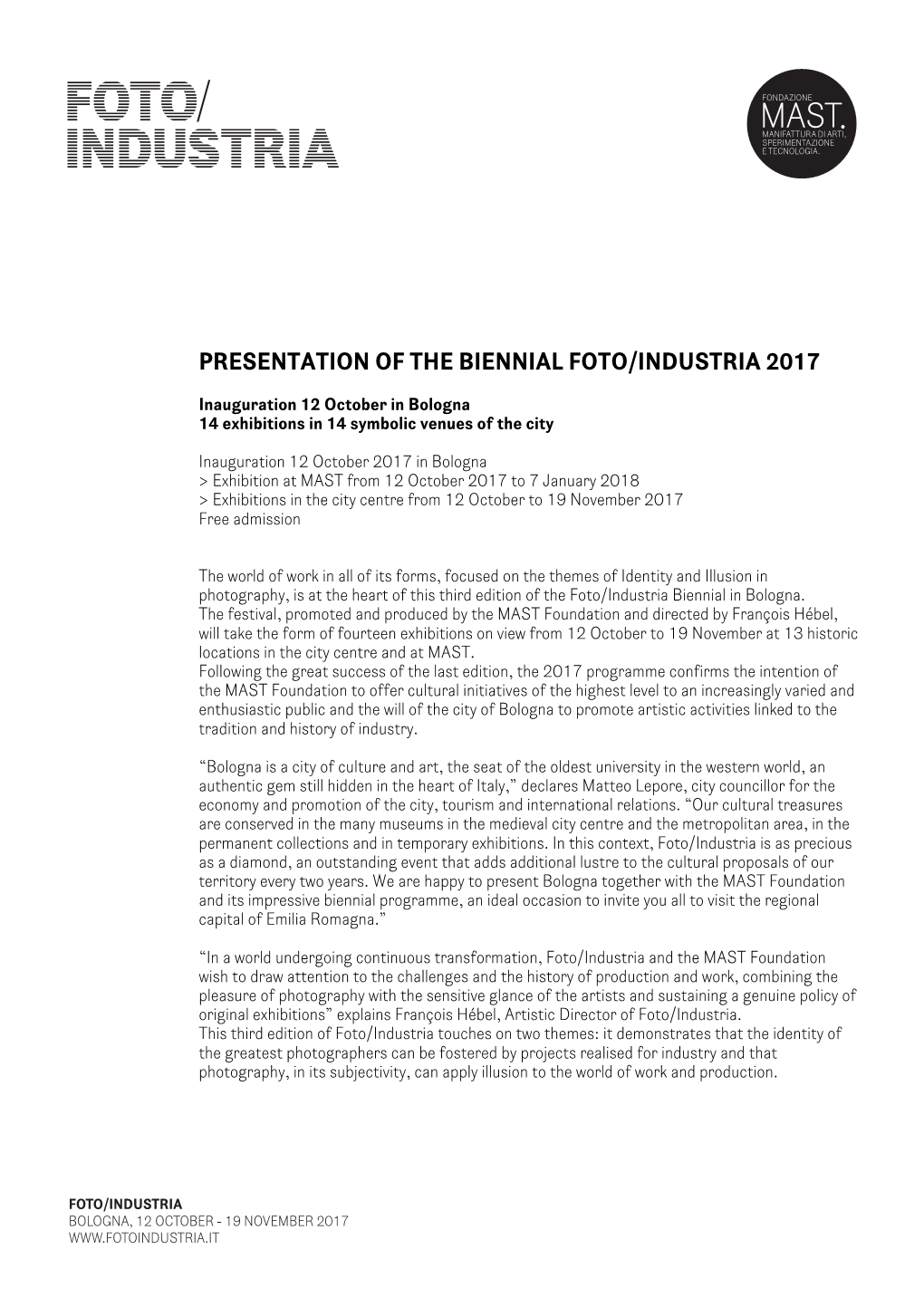 Presentation of the Biennial Foto/Industria 2017