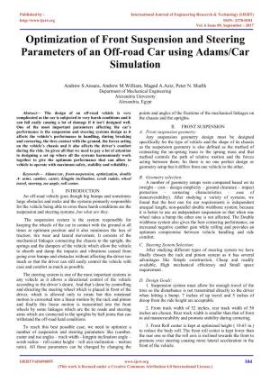 Optimization of Front Suspension and Steering Parameters of an Off-Road Car Using Adams/Car Simulation