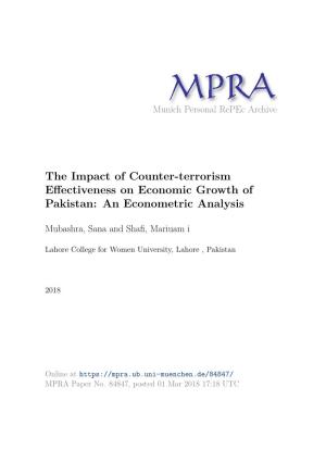 The Impact of Counter-Terrorism Effectiveness on Economic Growth of 1 Pakistan: an Econometric Analysis