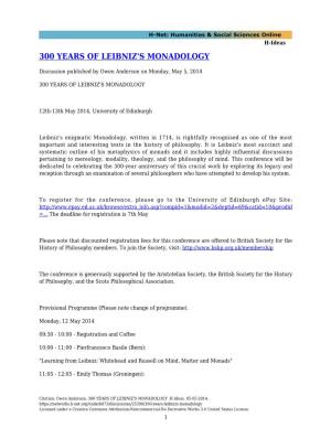 300 Years of Leibniz's Monadology