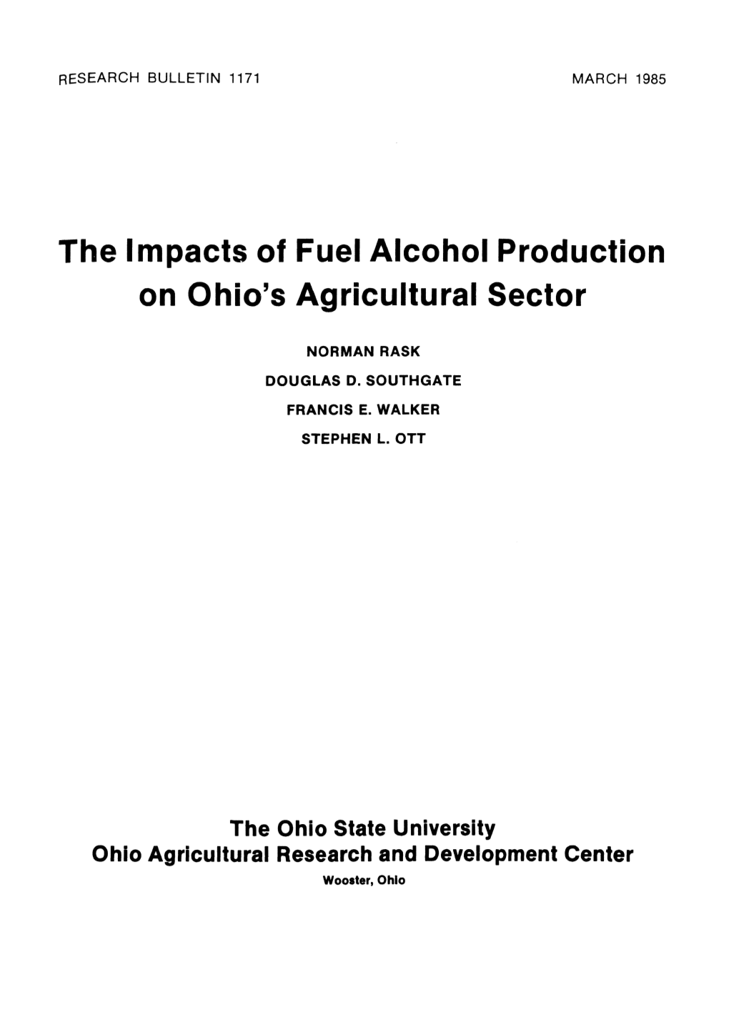 The Impacts of Fuel Alcohol Production on Ohio's Agricultural Sector
