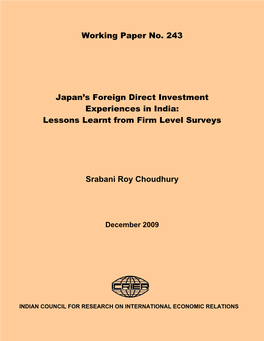 Japan's Foreign Direct Investment Experiences in India