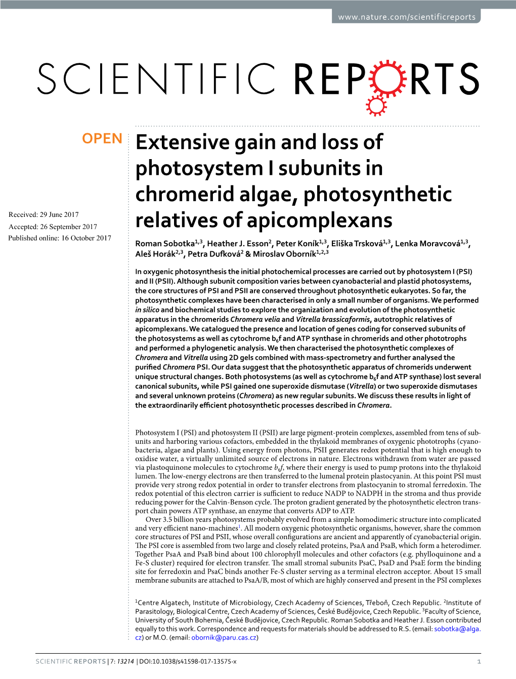 Extensive Gain and Loss of Photosystem I Subunits in Chromerid