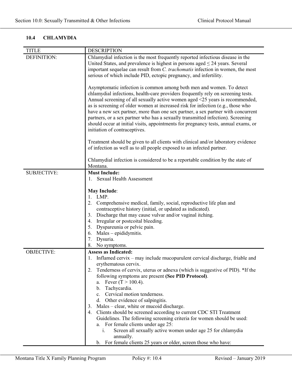 Section 10.0: Sexually Transmitted & Other Infections Clinical Protocol