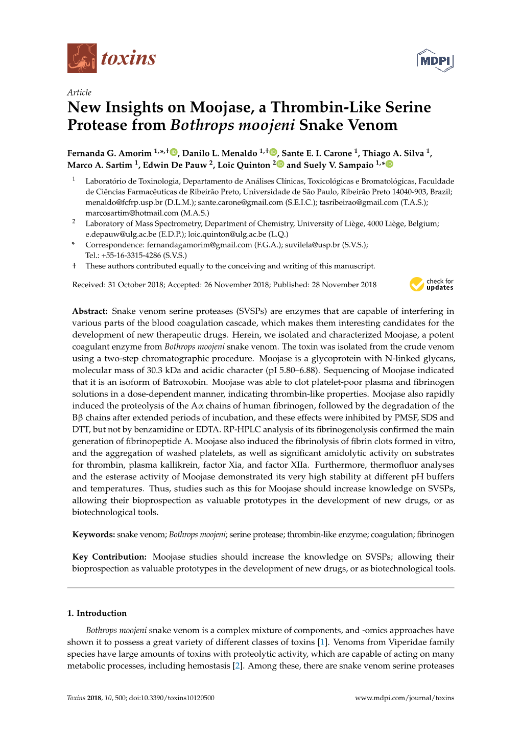 New Insights on Moojase, a Thrombin-Like Serine Protease from Bothrops Moojeni Snake Venom