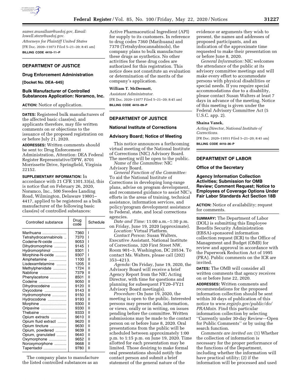 Federal Register/Vol. 85, No. 100/Friday, May 22, 2020/Notices