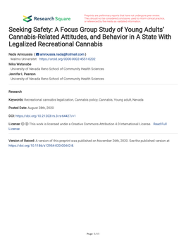A Focus Group Study of Young Adults' Cannabis-Related Attitudes, and Behavior in a State with Legalized Recrea