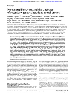 Human Papillomavirus and the Landscape of Secondary Genetic Alterations in Oral Cancers