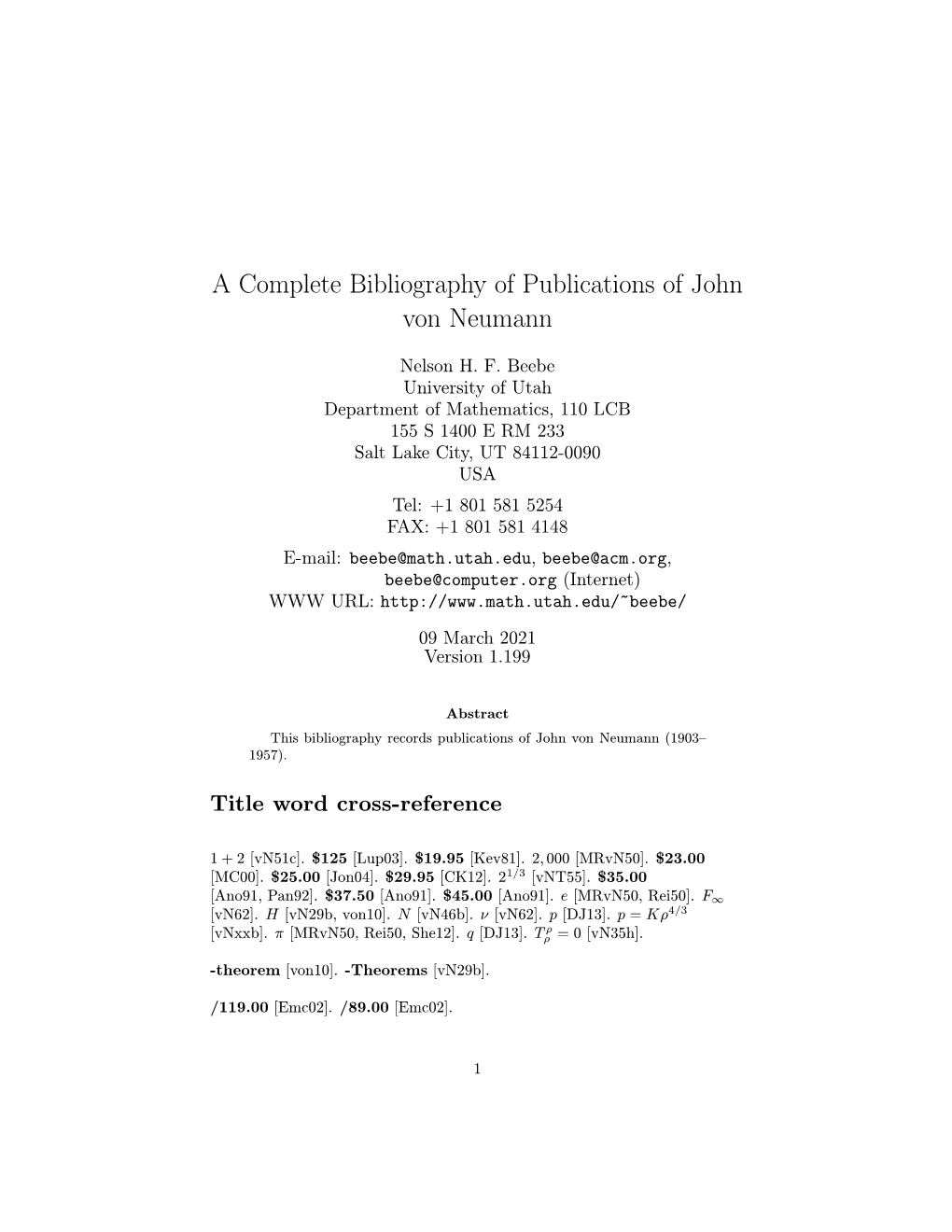 A Complete Bibliography of Publications of John Von Neumann