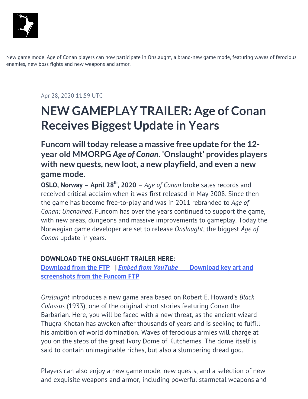 NEW GAMEPLAY TRAILER: Age of Conan Receives Biggest Update in Years