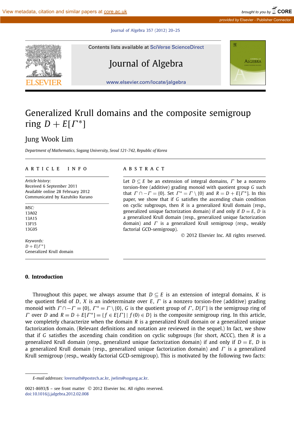 Generalized Krull Domains and the Composite Semigroup Ring D+E[Γ*]