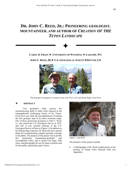 Dr. John C. Reed, Jr.: Pioneering Geologist, Mountaineer, and Author of Creation of the Teton Landscape