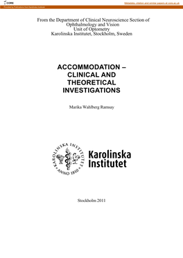 Accommodation – Clinical and Theoretical Investigations