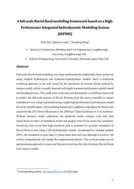 A Full-Scale Fluvial Flood Modelling Framework Based on a High- Performance Integrated Hydrodynamic Modelling System (Hipims)