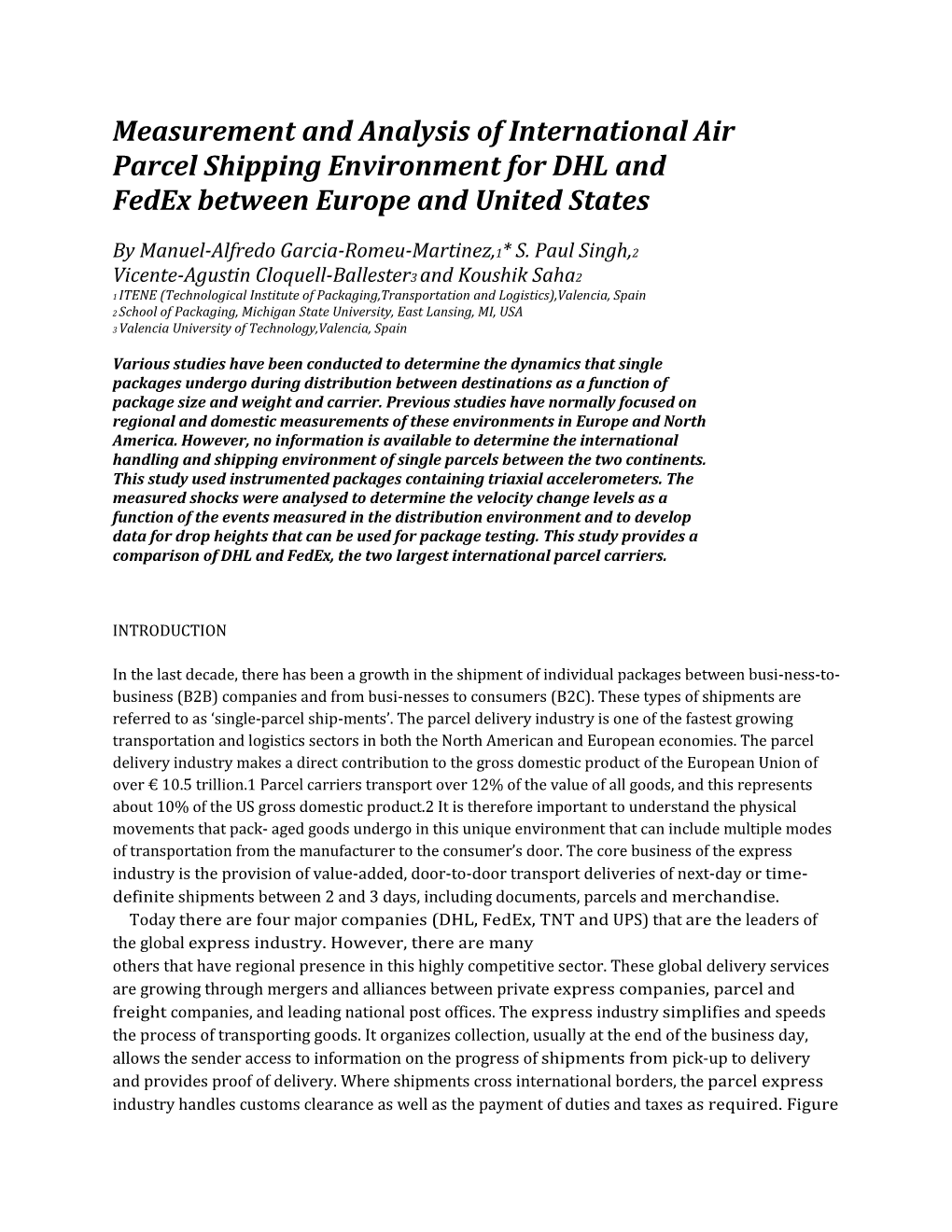 Measurement and Analysis of International Air Parcel Shipping Environment for DHL and Fedex Between Europe and United States