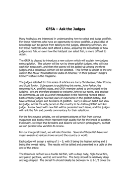 GFSA – Ask the Judges